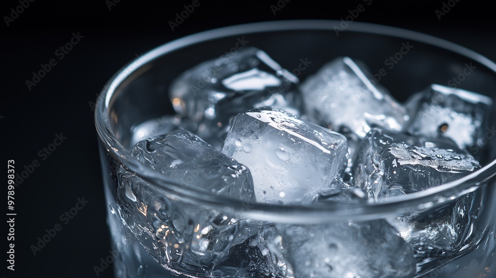 A close-up of a glass with ice, illuminated on a black surface, awaits refreshing lime juice. A close-up of a glass with ice, illuminated on a black surface, awaits refreshing lime juice.