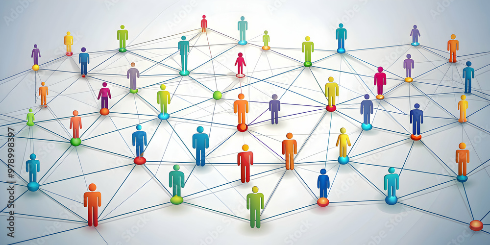 Social network concept of people connected by lines, connections, network, relationships, communication, community Social network concept of people connected by lines, connections, network, relationships, communication, community