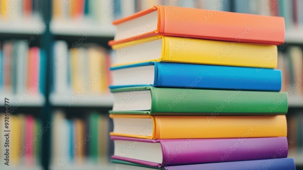Colorful Stack of Books in a Library Colorful Stack of Books in a Library