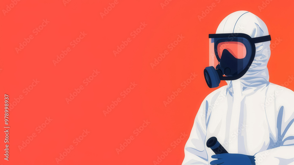 Workers performing a safety drill, full protective equipment, flat design illustration