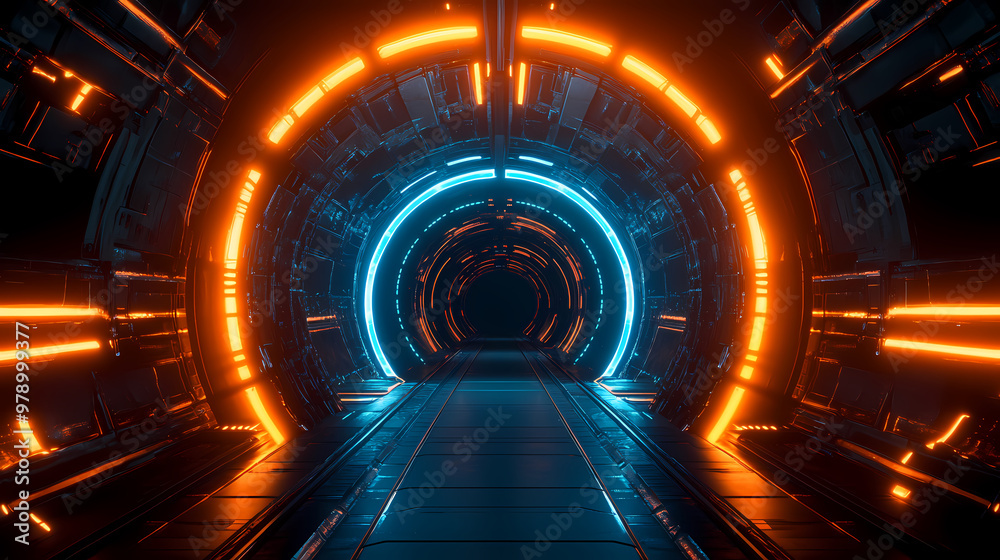 Technology pathway in futuristic glowing tunnel Technology pathway in futuristic glowing tunnel