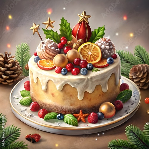 christmas cake festive holiday fruitcake iced flav photo