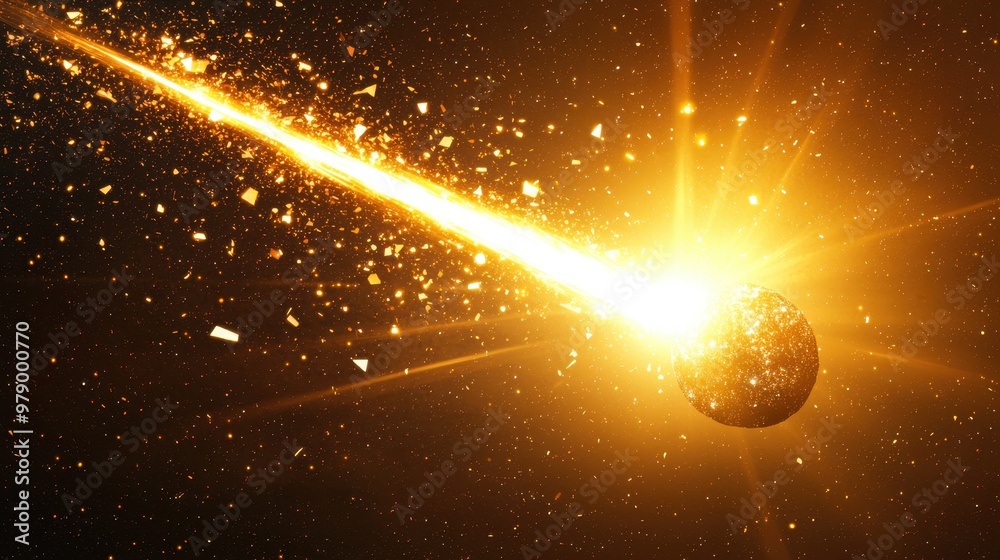 Cosmic Explosion Bright Golden Light and Asteroid Cosmic Explosion Bright Golden Light and Asteroid
