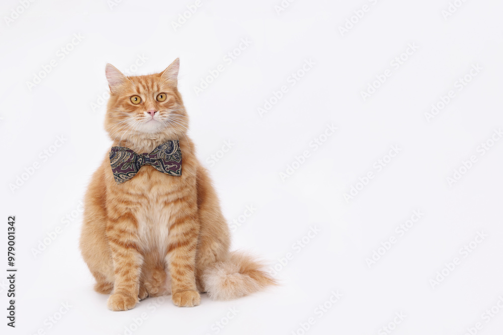 Ginger cat isolated on white. Smart Cat. Orange cat wearing bow tie looking at the camera. Perfect for pet-themed content, humorous projects, and advertising materials. Gentleman cat. Calendar, event Ginger cat isolated on white. Smart Cat. Orange cat wearing bow tie looking at the camera. Perfect for pet-themed content, humorous projects, and advertising materials. Gentleman cat. Calendar, event