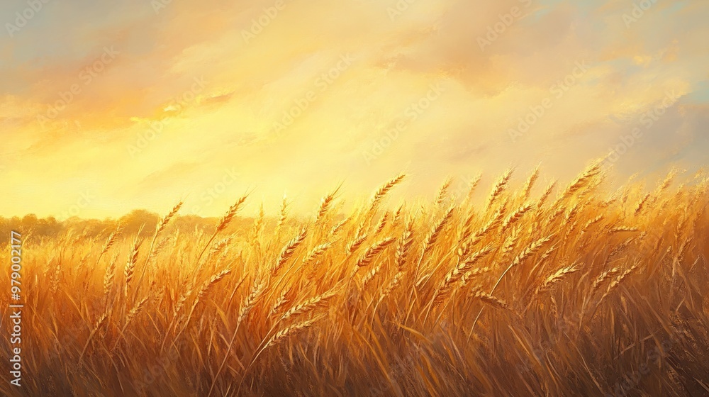 Fototapeta premium wheat field at sunset