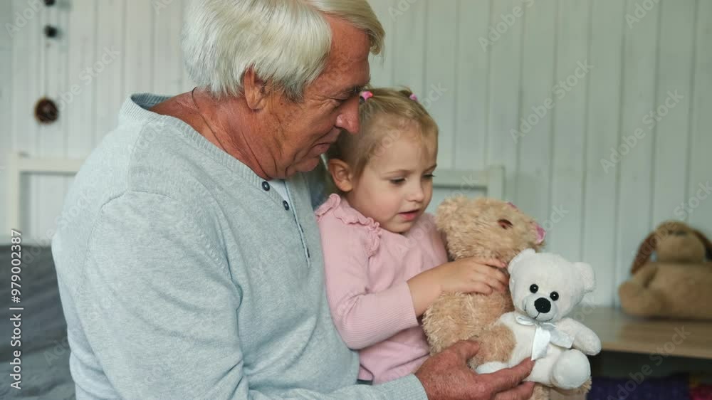 Grandfather and little baby girl grandchild playing colorful toys blocks. Caring granddad having fun with kids together at home. Old man, his granddaughter indoor. Seniors life. Happy Joy Family Video Grandfather and little baby girl grandchild playing colorful toys blocks. Caring granddad having fun with kids together at home. Old man, his granddaughter indoor. Seniors life. Happy Joy Family Video