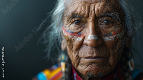 Native American Heritage Month. A portrait of a wise Native American elder, their face etched with the stories and wisdom of their ancestors.