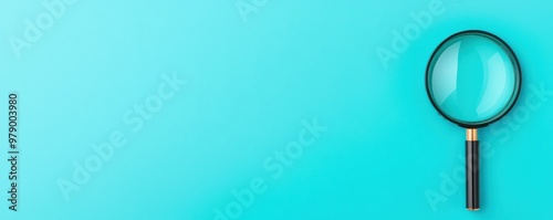 A magnifying glass positioned on a vibrant turquoise background, symbolizing search, discovery, and analysis.