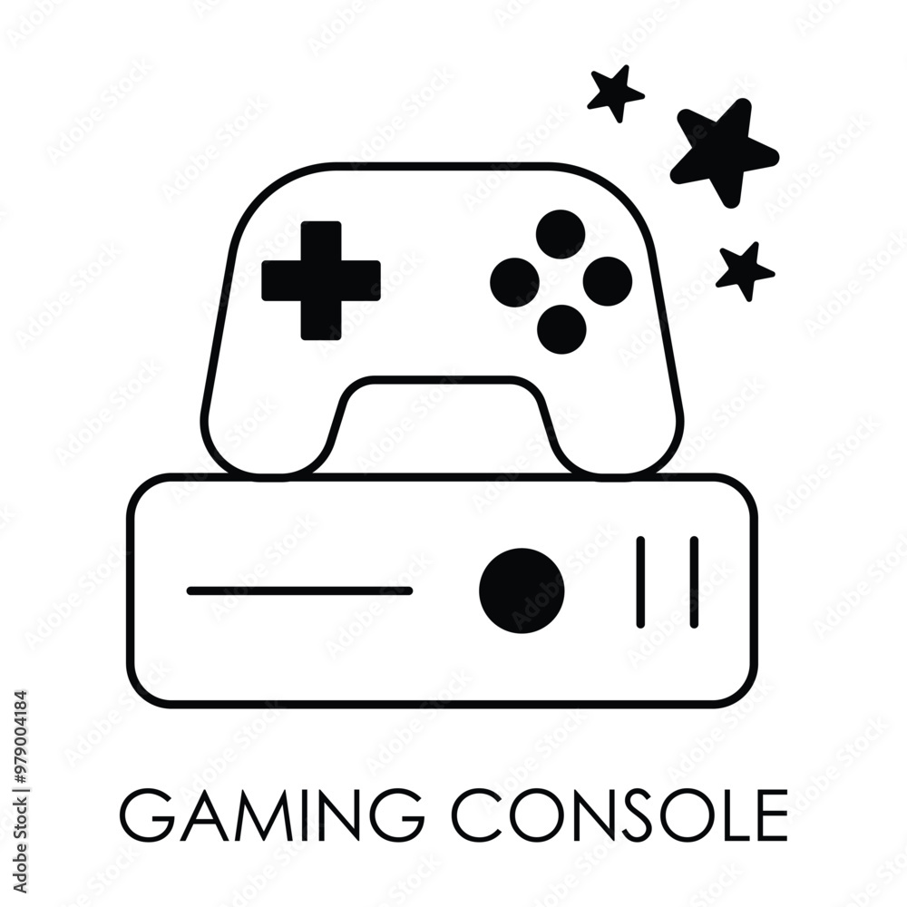 Vector icon for gaming console. Depicts a video game console with a controller, designed for home gaming entertainment. Vector icon for gaming console. Depicts a video game console with a controller, designed for home gaming entertainment.