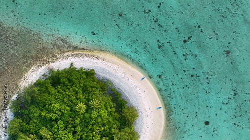 Aerial view of idyllic tropical beach with turquoise water and lush greenery, Avarua, Cook Islands. photo