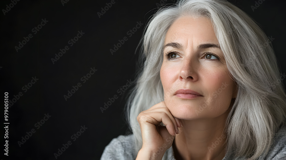 Close up mature woman with gracefully flowing grey hair Close up mature woman with gracefully flowing grey hair