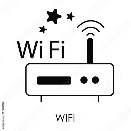 Vector icon for WiFi. Depicts a wireless router providing internet connectivity for devices using WiFi technology.