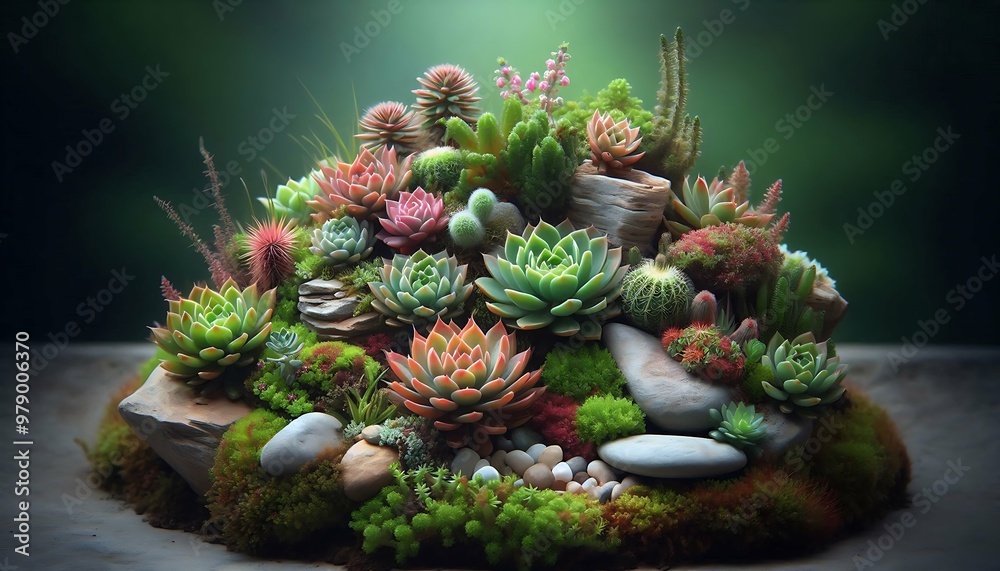 Lush Succulent Hilltop Garden with Rich Green Backdrop Lush Succulent Hilltop Garden with Rich Green Backdrop