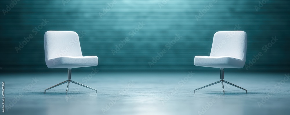 Minimalistic modern chairs positioned in an empty room, showcasing sleek lines and simplicity in design, perfect for contemporary decor. Minimalistic modern chairs positioned in an empty room, showcasing sleek lines and simplicity in design, perfect for contemporary decor.