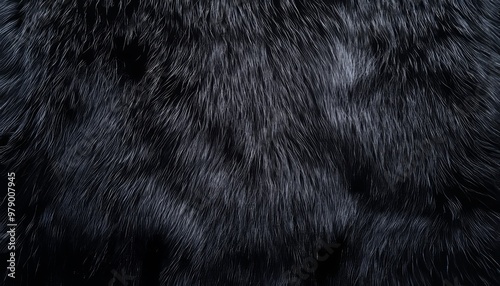 Close-up view. Luxurious black fur background. Soft, plush, and natural material pelt texture. photo