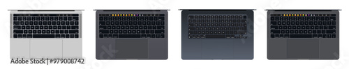 Rivne, Ukraine - September 17, 2024: New Apple Macbook Air 15 Pro model with M3 Ma and M3 Pro processors. Keyboard and touchpad icons set. Vector 10 eps.
