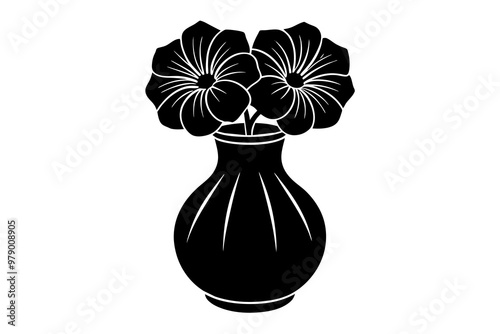 Petunia vase vector linocut silhouette black vector art illustration