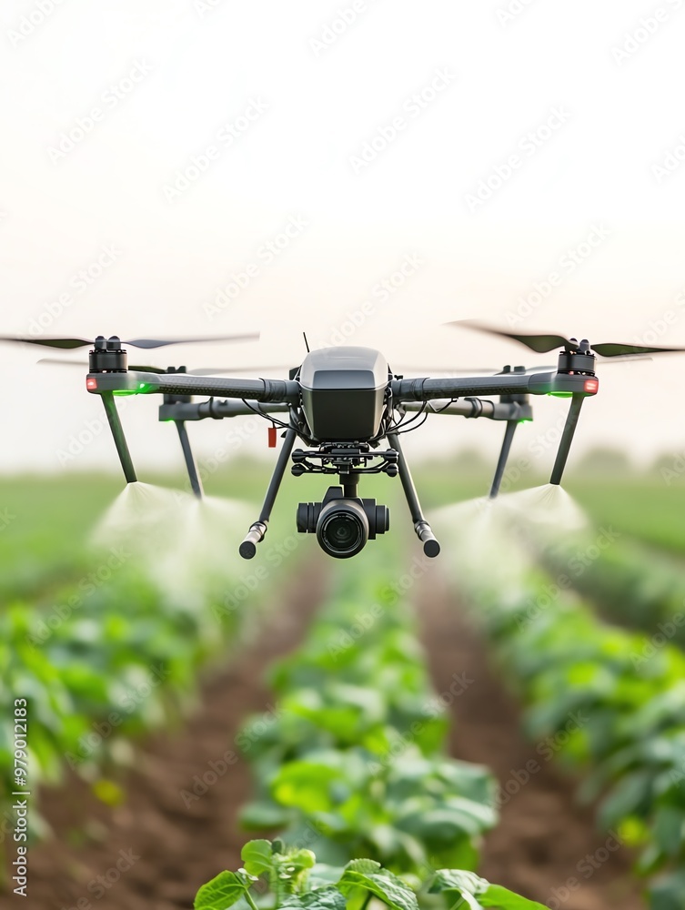 AIcontrolled drone spraying crops in a smart farm, precision farming, agricultural food tech AIcontrolled drone spraying crops in a smart farm, precision farming, agricultural food tech