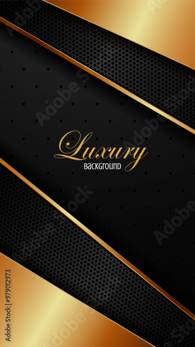 smartphone wallpaper black and gold business background, metal texture steel aluminum, template frame banner website, premium luxury illustration.