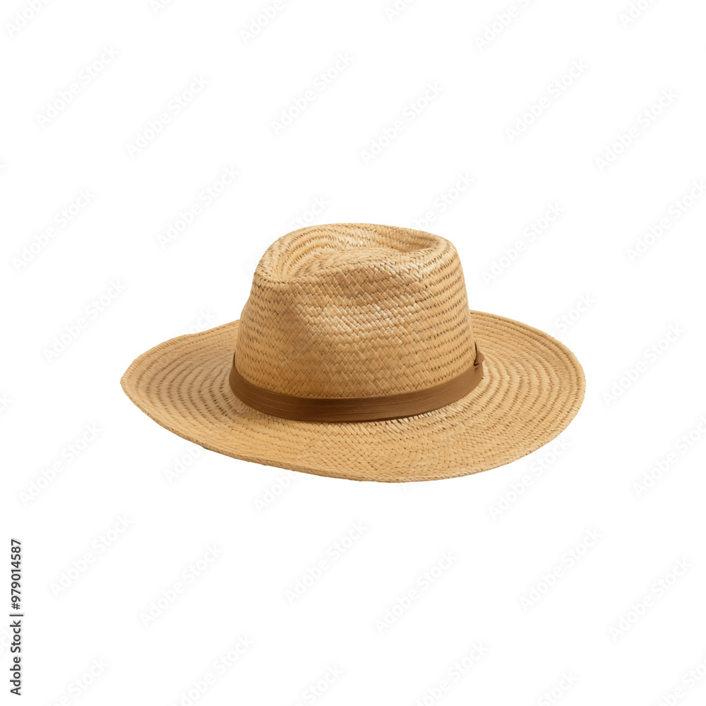 Straw hat with brown ribbon, woven texture, and wide brim. Perfect for summer fashion advertisements, beach accessory promotions, and outdoor lifestyle brands. Generative AI Straw hat with brown ribbon, woven texture, and wide brim. Perfect for summer fashion advertisements, beach accessory promotions, and outdoor lifestyle brands. Generative AI