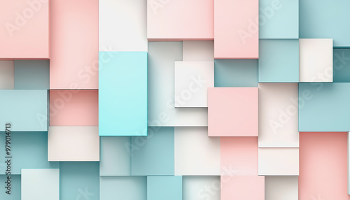 Pastel geometric abstract background with pink, blue, white rectangles in modern design