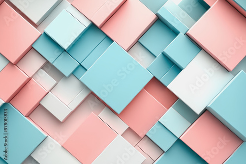 Pastel geometric abstract background with pink, blue, white rectangles in modern design