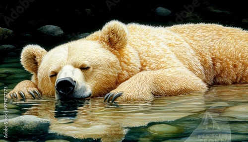 Sleeping Beauty A Kermode Bear, Also Known as a Spirit Bear, Finds Tranquility by a Pristine River. photo