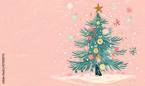 New Year's and Christmas festival cards in a 2D doodle illustrator style on pastel color backgrounds for graphic advertising.
