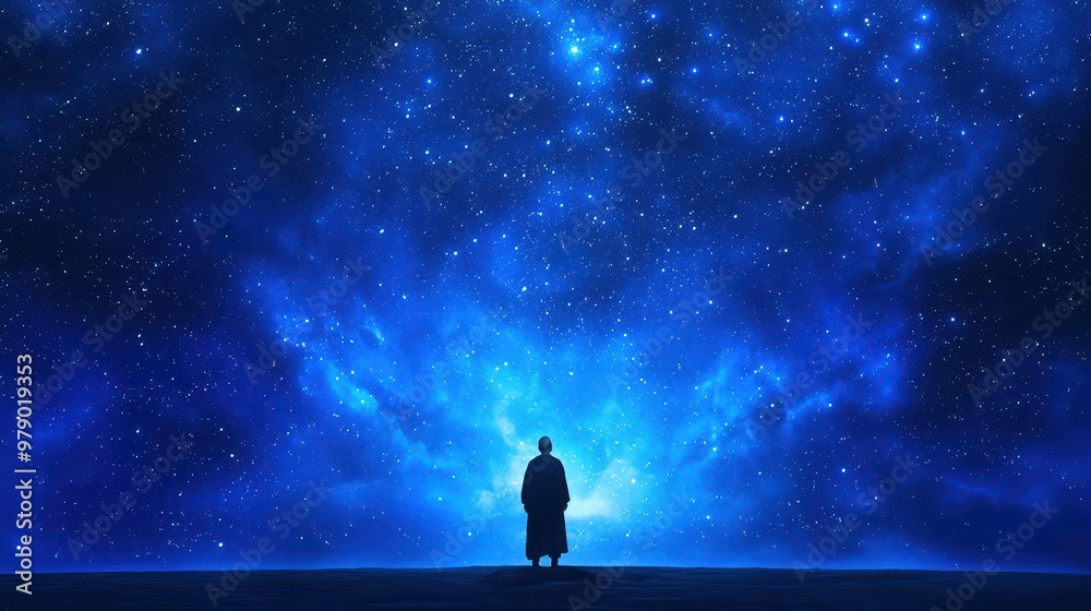 Silhouette of a Person Looking at the Starry Night Sky Silhouette of a Person Looking at the Starry Night Sky