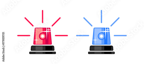 Police Flashing Lights Icons. Flat style. Vector icons.