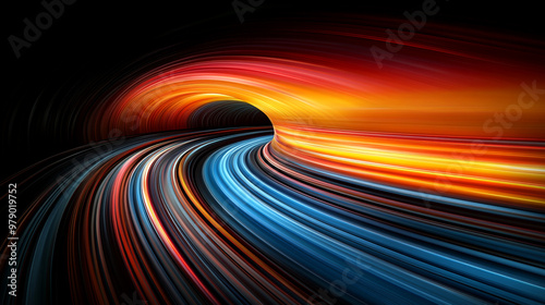 Vibrant light trails form a dynamic tunnel, showcasing a blend of colors and motion that symbolize energy and speed. photo