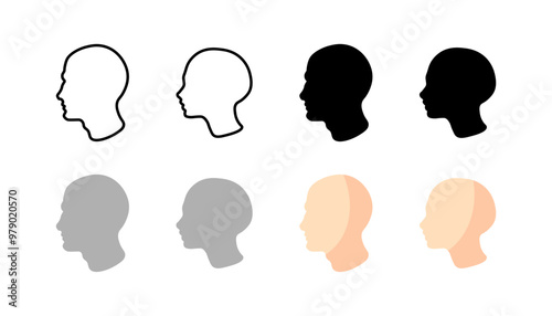 Half-Face Set Icons. Linear, silhouette and flat style. Vector icons.