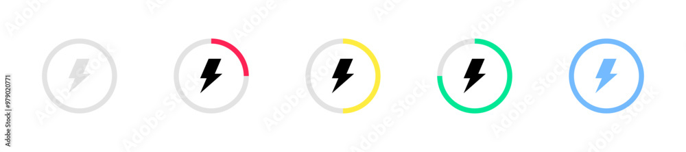 Charge level set icons. Flat style. Vector icons. Charge level set icons. Flat style. Vector icons.