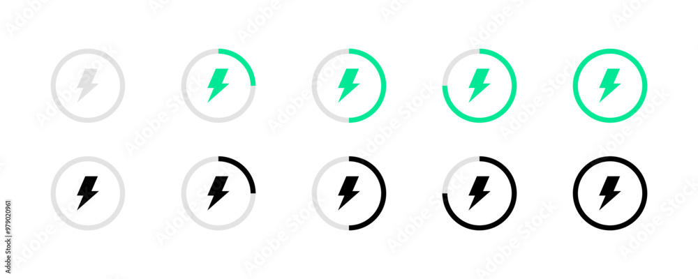 Charge level set icons. Flat style. Vector icons. Charge level set icons. Flat style. Vector icons.