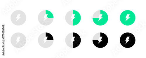 Charge level set icons. Flat and silhouette style. Vector icons.