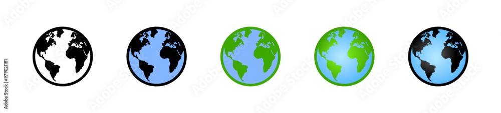 Earth set icons. Silhouette, linear and flat style. Vector icons. Earth set icons. Silhouette, linear and flat style. Vector icons.