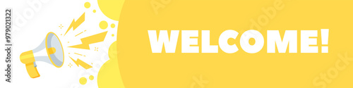 Welcome banner icon. Megaphone icon. Flat style. Vector icons.