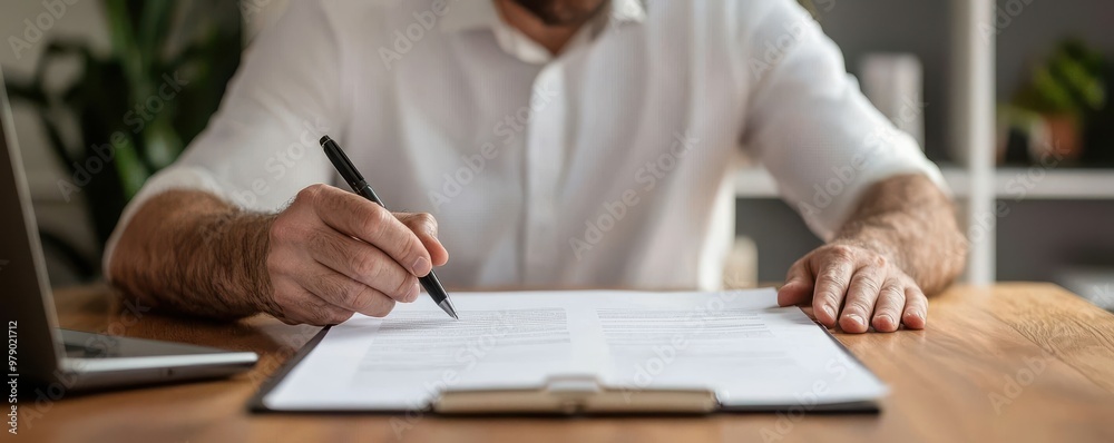 Obraz premium a person writing notes on paper at a wooden desk, showcasing creativity and productivity in a comfortable workspace.