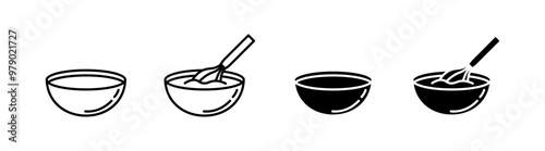 Bowl set icons. Linear and silhouette style. Vector icons.