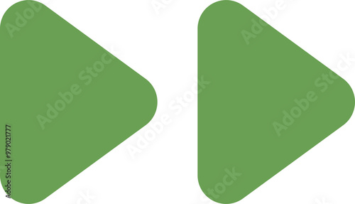 Two green fast forward arrows symbolizing quick progression or skip ahead feature.