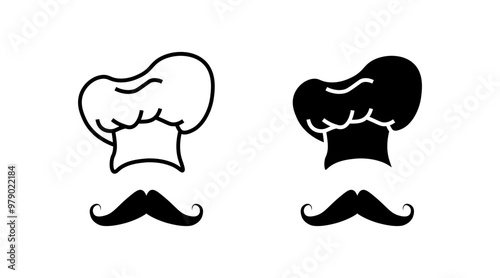 Chef icons. Linear and silhouette style. Vector icons.