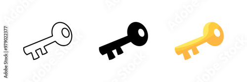Key set icons. Linear, silhouette and flat style. Vector icons.