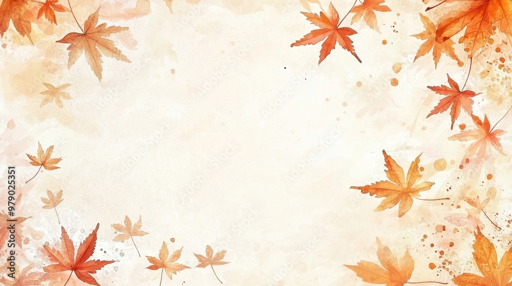 Autumn Watercolor Background with Maple Leaves and Splashes Autumn Watercolor Background with Maple Leaves and Splashes