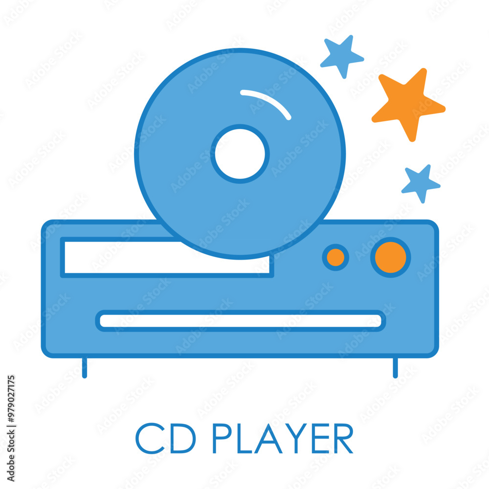 Vector icon for CD player. Features a classic CD player designed for playing music from compact discs, suitable for audio entertainment. Vector icon for CD player. Features a classic CD player designed for playing music from compact discs, suitable for audio entertainment.