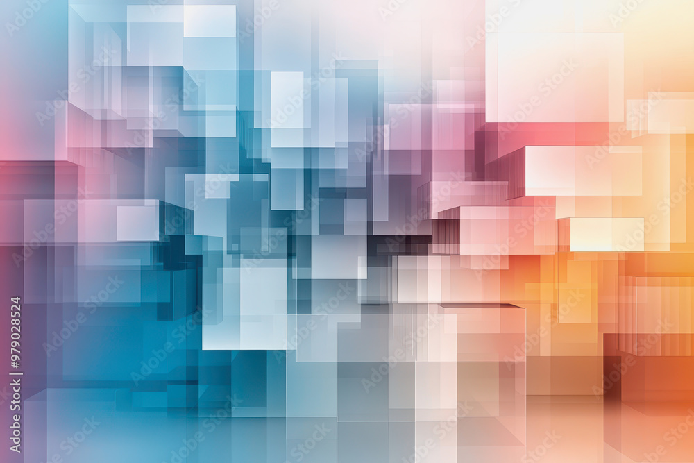 Pastel geometric design, blocks, overlapping, soft pink, blue, cream tones, abstract pattern