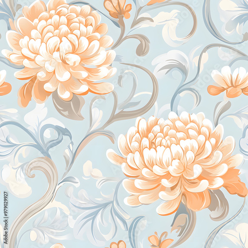 Fototapeta Naklejka Na Ścianę i Meble -  Chinese-inspired doodle tile seamless patterns in an illustrator graphic style