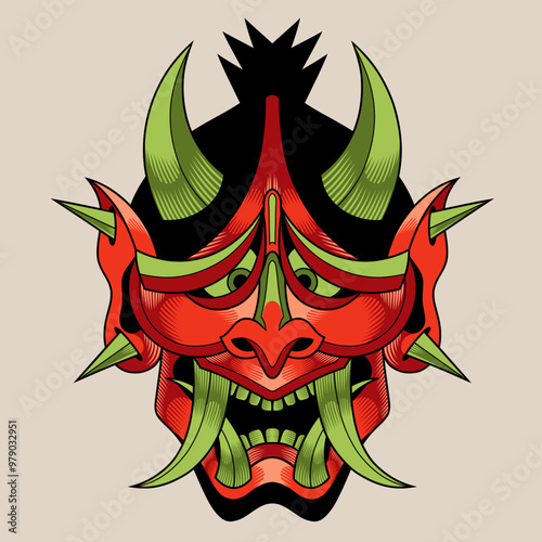 Hand drawn traditional tattoo of a Japanese oni mask 55 photo