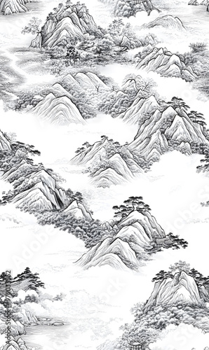 Chinese-inspired doodle tile seamless patterns in an illustrator graphic style