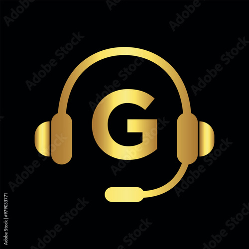 Initial headphones Logo combine with letter G vector template photo