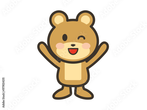 笑顔でバンザイをするくまさんのイラスト